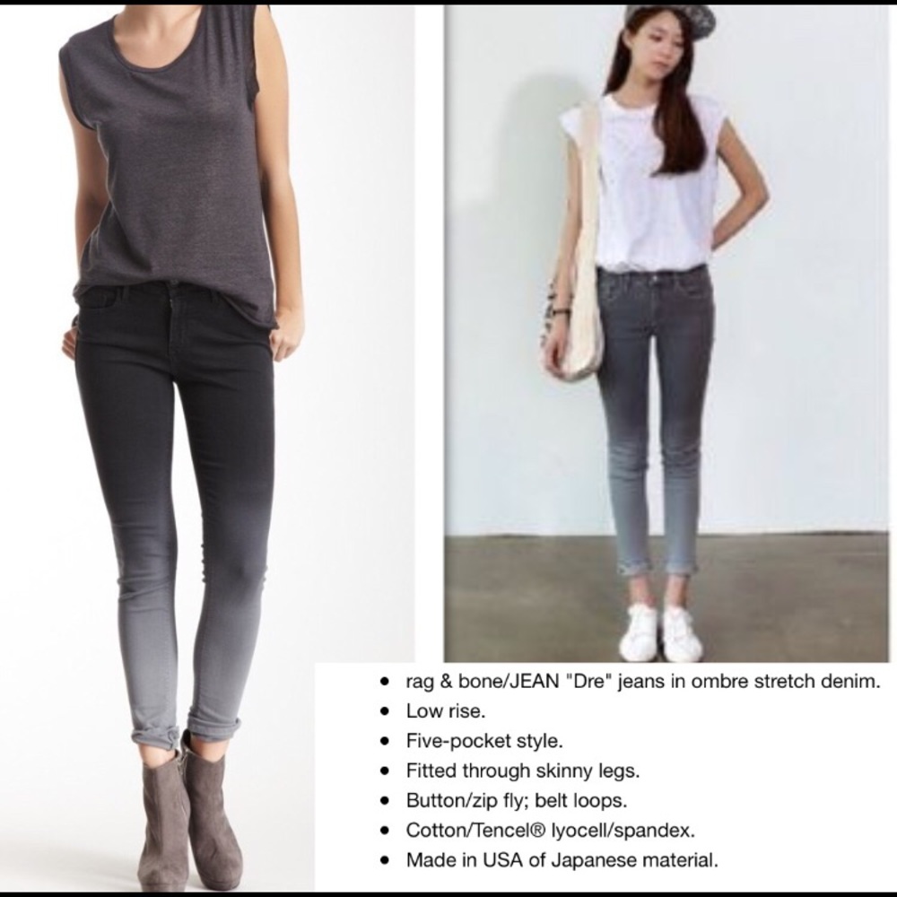 Rag n Bone Dre Skinny Jeans, Charcoal Ombre NWT